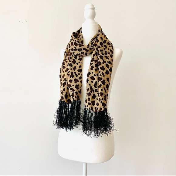 Leopard Cheetah Silky Fringe Scarf - Picture 1 of 7
